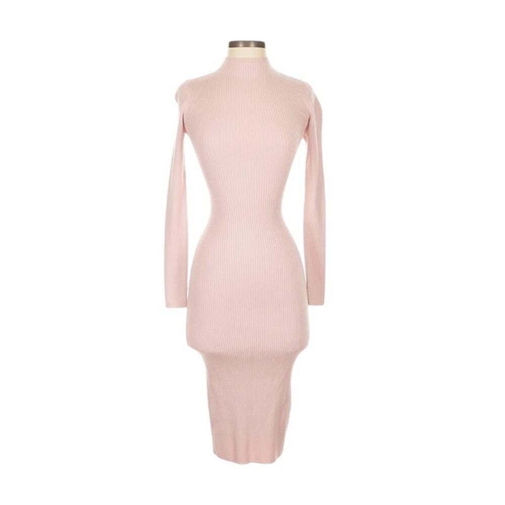 Babaton Bodycon Sweater Dress Women's XS Pink Polyester stretch Mock Neck NWT